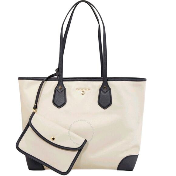 Michael Kors Large Eva Tote Bag Nylon Light Sand Black - Picture 2 of 6